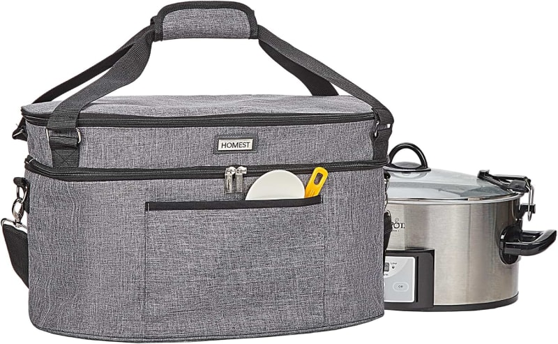 HOMEST Slow Cooker Bag for Crock-Pot 6-8 Quart, Insulated Travel Carrier with Easy to Clean Lining, Carry Case with Top Zip Compartment and Accessory Pocket