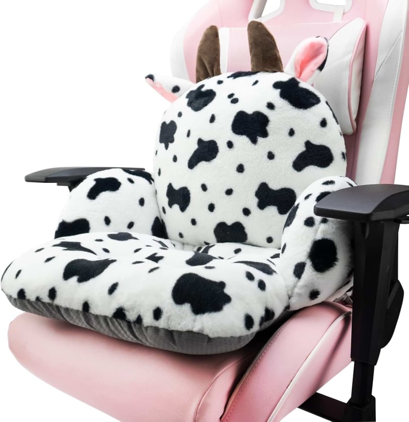 Cute Chair Cushion, Soft Seat Cushions for Office Desk, Kawaii Chair Pillow for Gaming, Comfy Floor Seating for Adults, Cow Stuff for Bedroom Playroom Dining Living Room Decor, 17"x16.5"