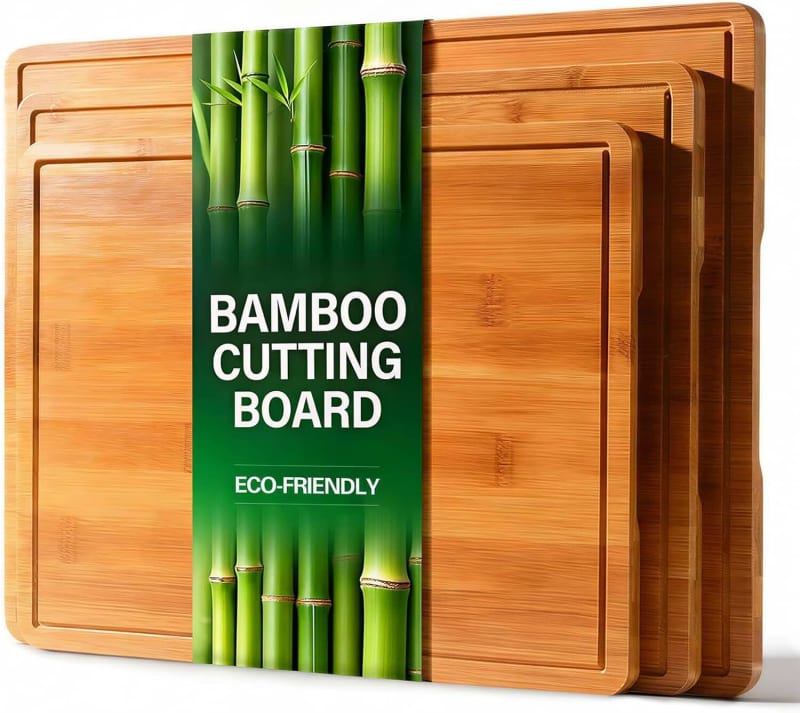 Zarler Bamboo Cutting Boards for Kitchen, Durable Wood Cutting Board with Juice Grooves and Handles, Wooden Chopping Borad Set for Meal Prep, 500℉ Carbonized Bamboo, XL Size, Ideal Kitchen Gift