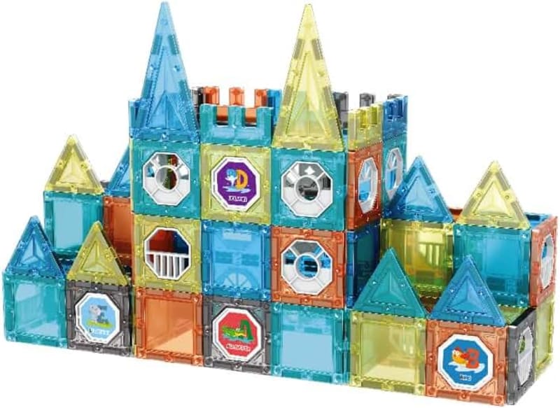 Magnetic Building Tiles 118 Pieces, STEM Educational Construction Blocks Set with Stickers, Ages 3-14+, Colorful ABS Plastic