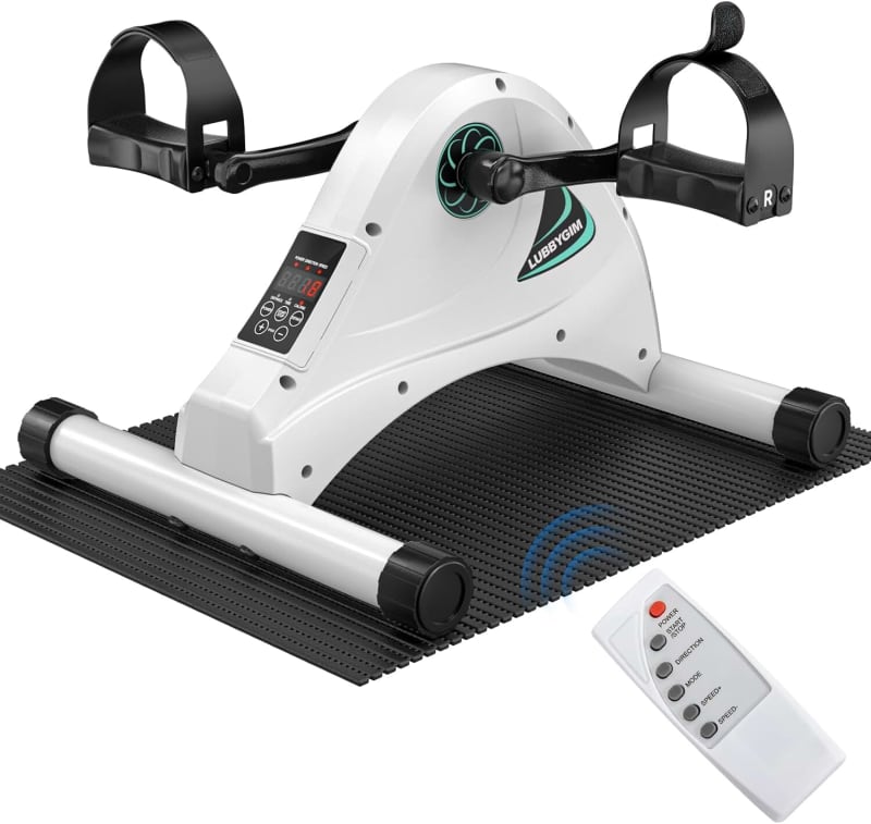 Motorized Mini Exercise Bike Pedal Exerciser for Seniors Rehab Training, LUBBYGIM Electric Under Desk Bike Pedal Exerciser for Arm/Leg Fitness & Physical Therapy, 6 Levels Speed Adjustment