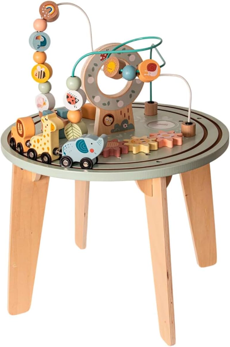 TookyToy Wooden Activity Table with Bead Maze Shape Sorting Toddlers Toy