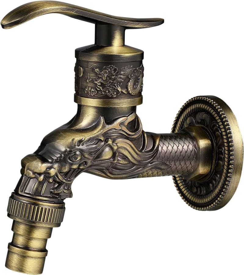LANCI Vintage Dragon Design Wall Mount Faucet, 1/2" Antique Brass Outdoor Tap, Zinc Alloy Utility Bibcock for Washing Machine, Garden, Kitchen, Bathroom, Patio