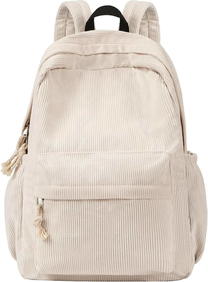 School Backpack for Girls, Corduroy Bookbag with 6X Cute Pin Accessories, Lightweight Laptop Bags for Teens, Women