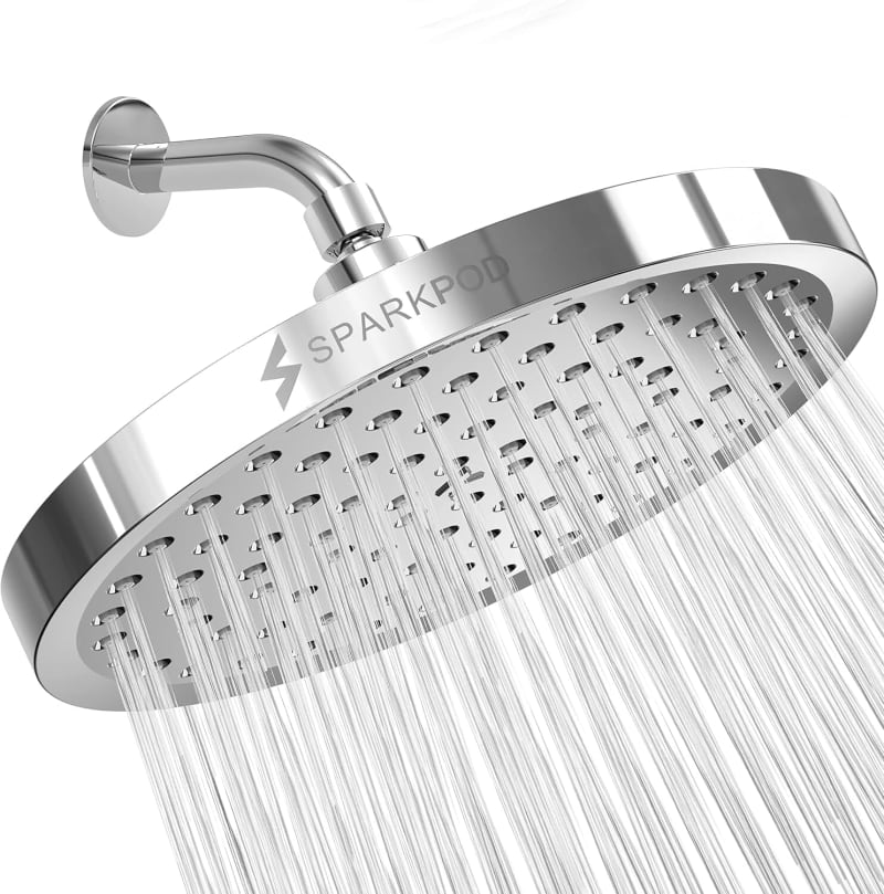 SparkPod Fixed Shower Head - High Pressure Rain - Luxury Modern Look - Easy No-Tool Installation - Perfect Adjustable Replacement for Your Bathroom Shower Heads (20 cm Round, Luxury Polished Chrome)