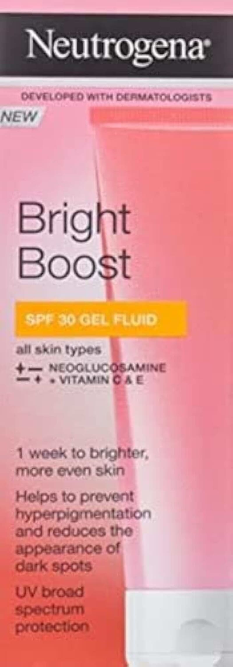 Neutrogena Gel Fluid SPF 30, Bright Boost, Formulated with Neoglucosamine and Vitamins C & E, reduces appearance of dark spots, uneven skin tone and fine lines, 50 ml