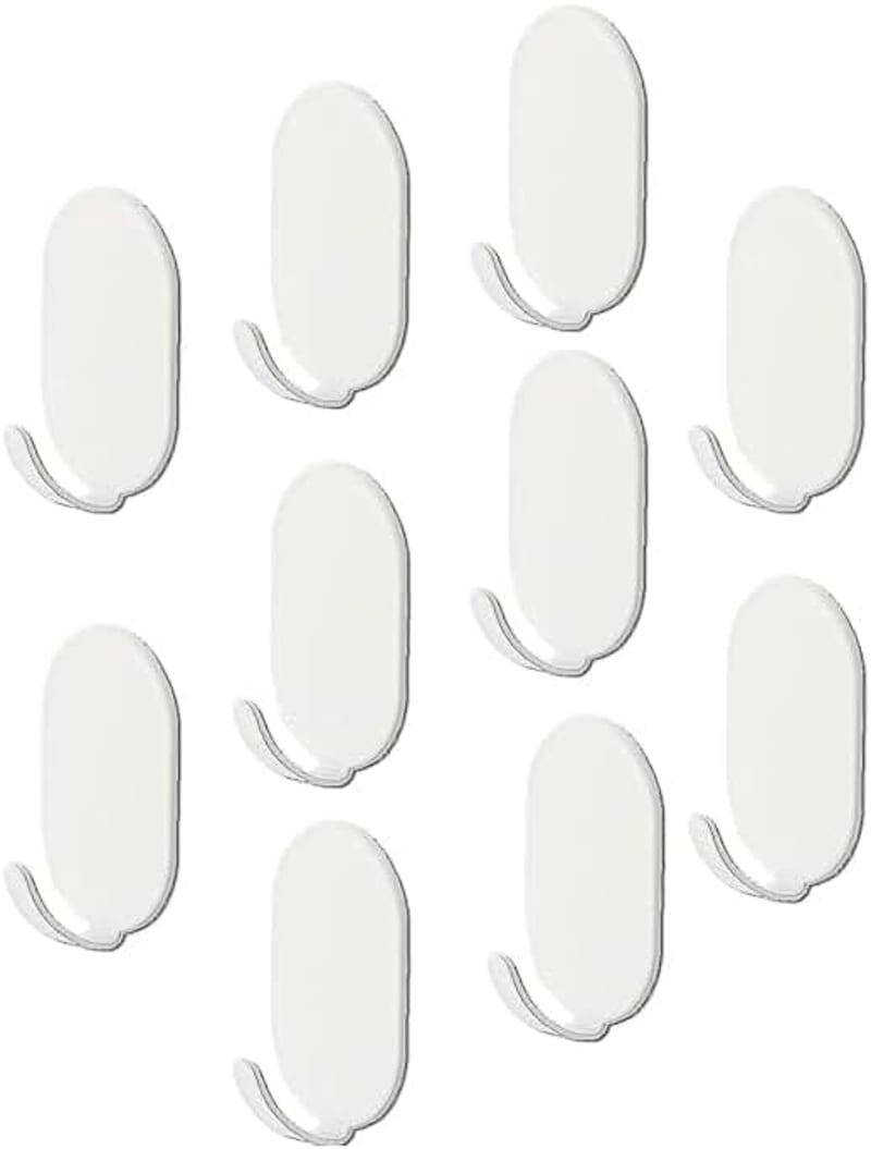 10pcs Self-Adhesive Hooks, White, Extra Strong Sticky, Waterproof Carbon Steel, for Kitchen Bathroom Sink Towel Hanging