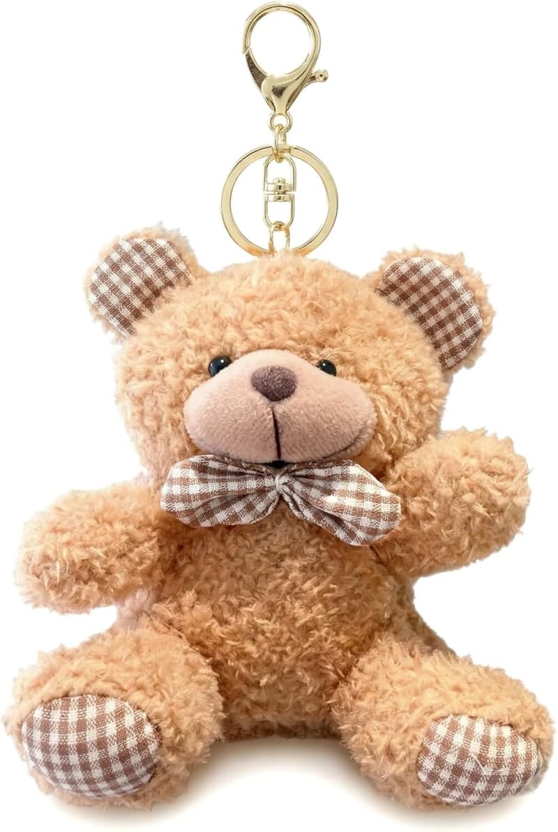 YUKOUQIAN Bear Stuffed Animals Mini Plush Toy Keychain Small Plushies for Kids Girls Boys 4.9 Inch (Keychain Bear Brown)