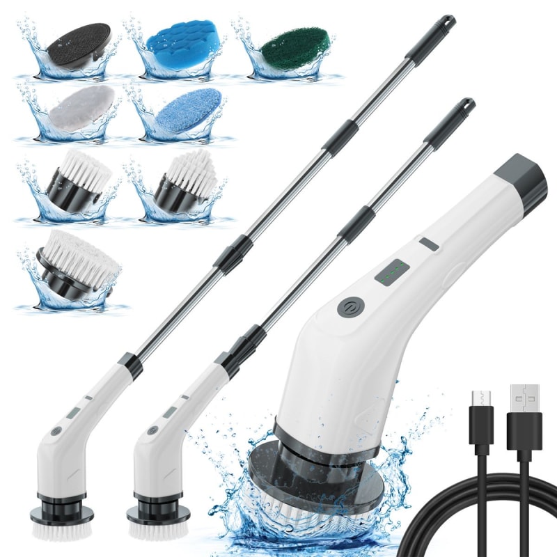 White 8in1 Wireless Electric Smart & Adjustable Cleaning Brush