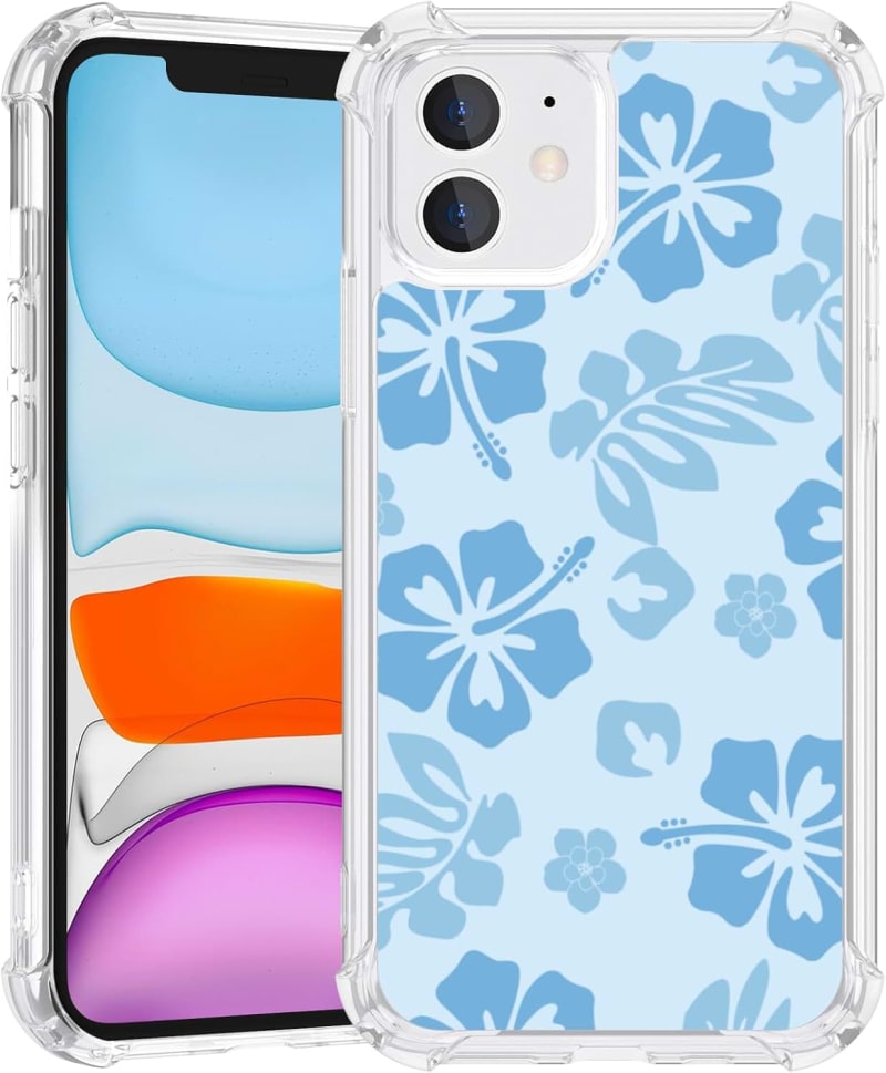 Blue Hibiscus Phone Case Compatible with iPhone 11 6.1 Inch - Shockproof Protective TPU Clear Cute Blue Flower Phone Case Designed for iPhone 11 Case for Men Girls Women Boys