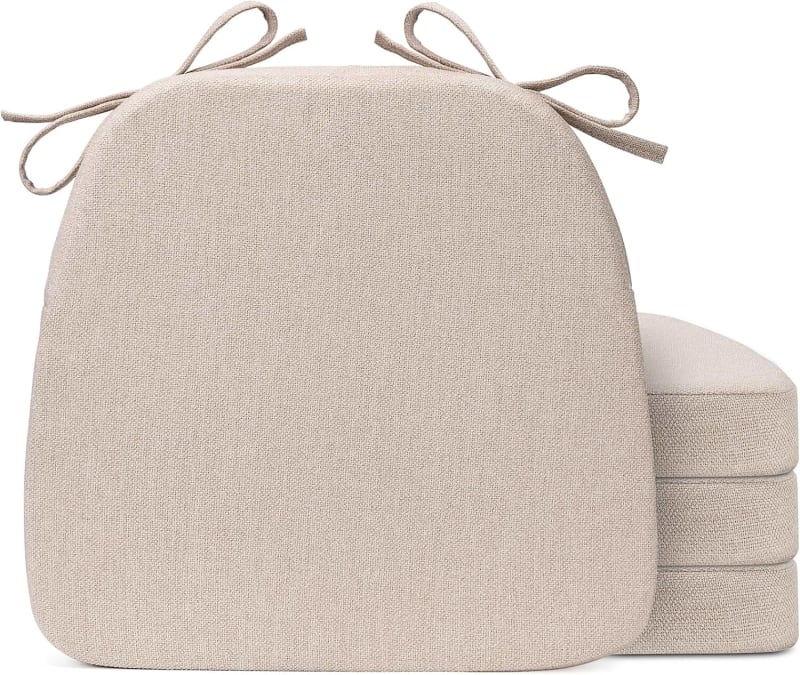 Sunsleek Chair Cushions for Dining Chairs, D-Shaped Seat Cushions with Removable Washable Cover and Ties, Chair Pads for Kitchen, Indoor Dining Room, Patio Chairs, 17'' x 16'', Set of 4, Beige