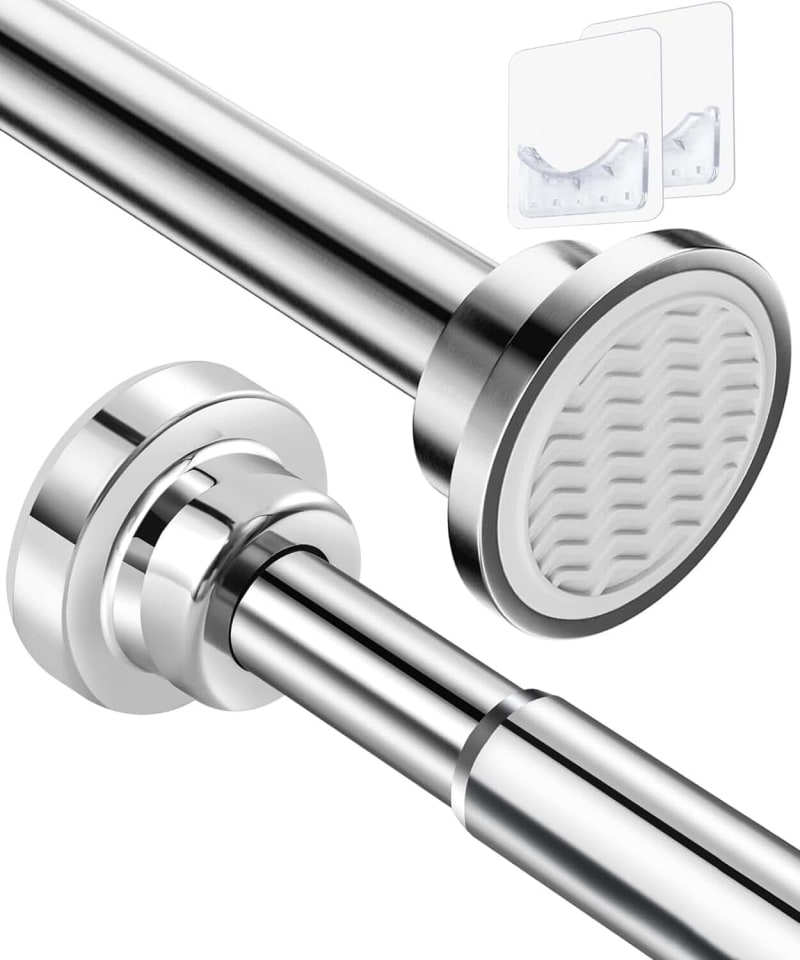 Bingobang Extendable Telescopic Curtain Rod 95-190CM, Stainless Steel Telescopic Net Voile Shower Curtain Pole No Drilling, Adjustable Rail for Bathroom Kitchen Closet Door (Silver)