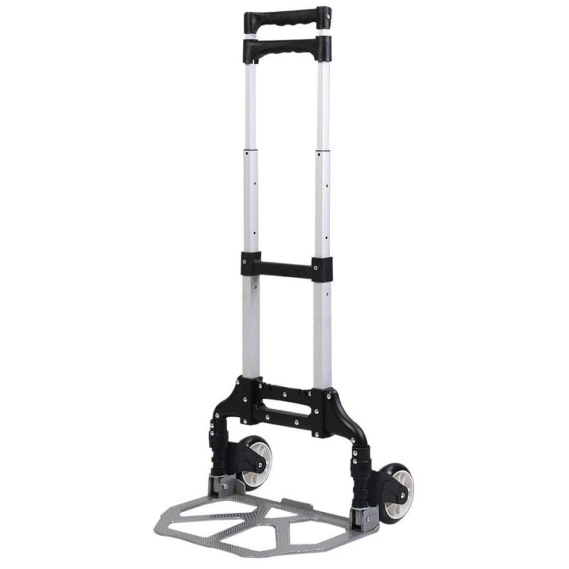 Compact Adjustable Folding Hand Trolley - 80kg Capacity - Black