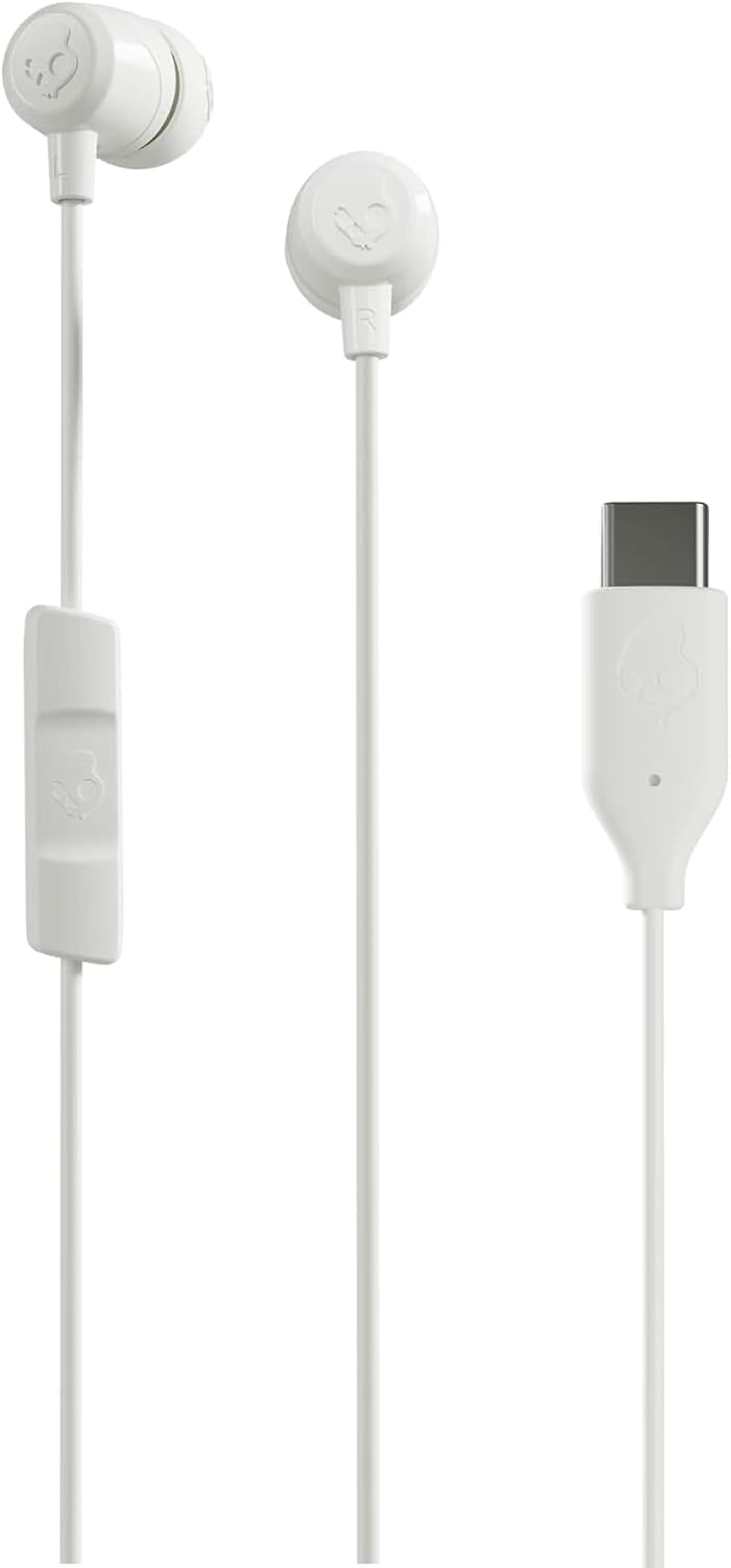 Skullcandy Jib in Ear Headphones with Mic1 and USB Type-C, Bone | Wired Connection, In-Ear Fit, In-Line Microphone Call and Track Control for iPhone Android, Custom Fit with Ear Gel Sizes