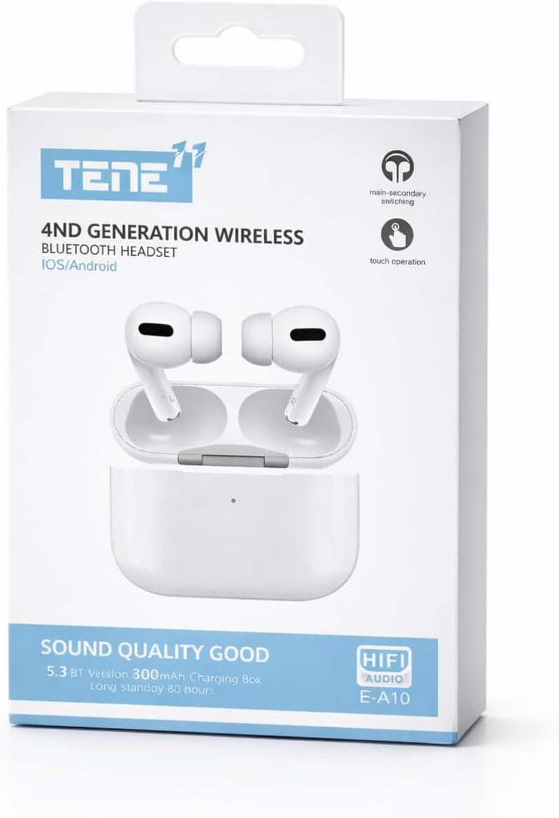 TENE 4th Generation Wireless Bluetooth Headset 5.3, Touch Control Earbuds with Charging Case, Good Sound Quality, Long Standby 80 Hours, 300mAh Battery Box, Compatible with iOS & Android
