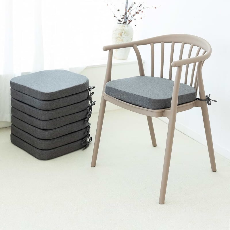 C-Hopetree Indoor Outdoor Dining Chair Cushions with Ties, Seat Pads for Kitchen with Washable Cover and Non-Slip Bottom, High-Resilient Foam, Waterproof, 17" x 16" x 2", Dark Grey, Set of 8