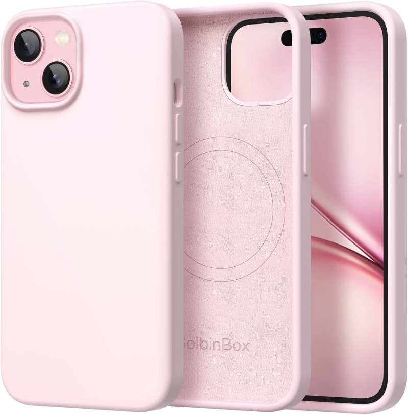 GolbinBox Magnetic for iPhone 15 Case, Compatible with MagSafe, [Soft Anti-Scratch Microfiber Lining], Slim Liquid Silicone Shockproof Protective Phone Case for iPhone 15 6.1 inch, Chalk Pink