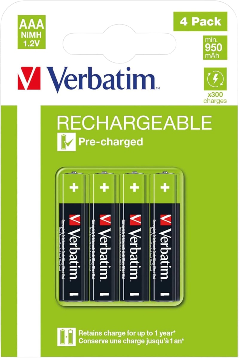 Verbatim HR03 AAA Premium Rechargeable Batteries 4-Piece Set