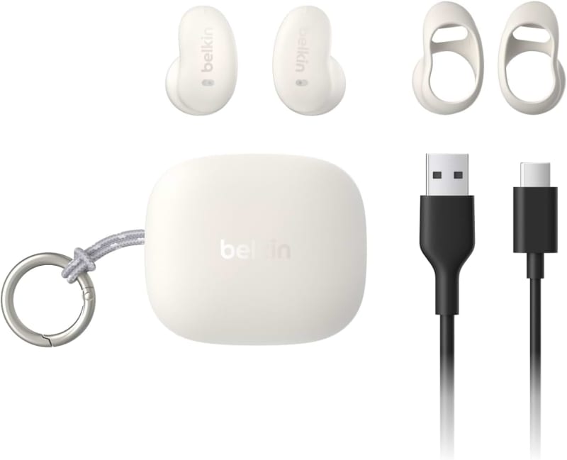 Belkin SoundForm Anywhere Wireless Earbuds, Lightweight Earbuds for Side Sleeping with Long-Lasting Comfort, Bluetooth 6.0, 26H Battery Life, IPX4, Earphones for sleeping, sports and more - White