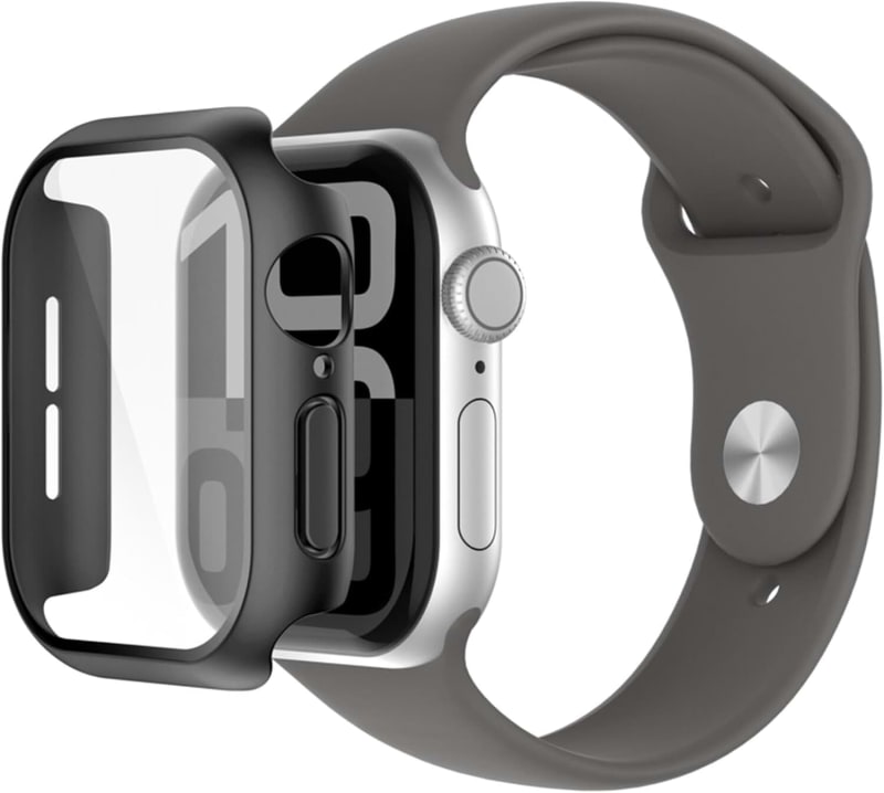 Belkin ScreenForce TemperedCurve 2-in-1 Apple Watch Screen Protector for Series 10 (42mm), Apple Watch case with 360˚ protection and protective bumper, tempered glass screen protector - black