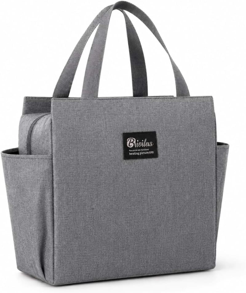 Lith Insulated Thermal Lunch Bag – Waterproof Oxford Cooler Tote for School, Work, Outdoor, Hiking, Camping – Large Capacity, with Shoulder Strap and Side Pockets (Grey)