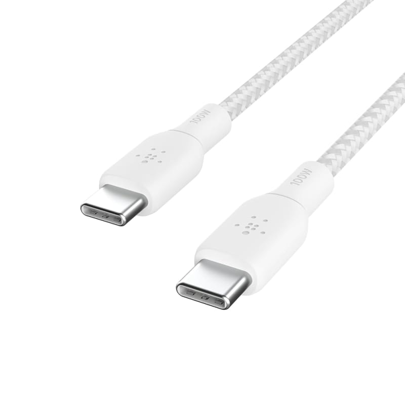 Belkin USB Type C to C Cable, 100W Power Delivery USB-IF Certified 2.0 USB C Charger Cable with Double Braided Nylon Exterior for iPhone 16, 15, iPad, MacBook, Galaxy, Pixel and More -3 m, white