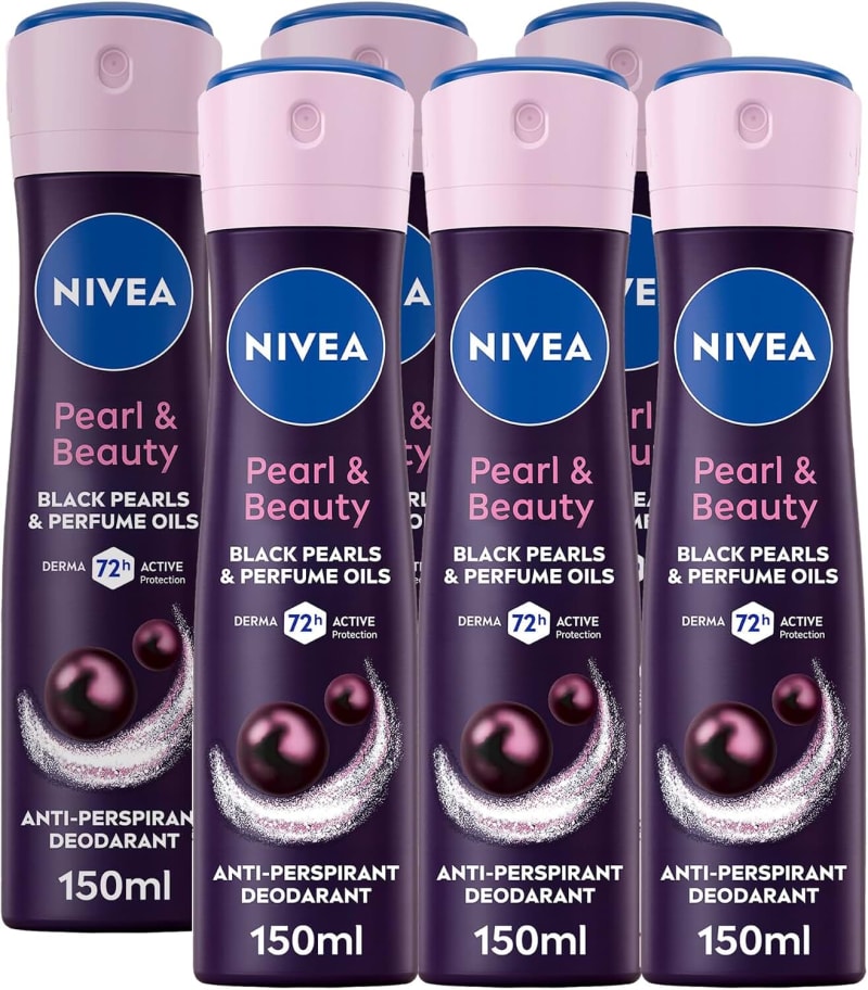 NIVEA Pearl and Beauty Black Pearl Deo Aerosol 150 ml (Pack of 6)