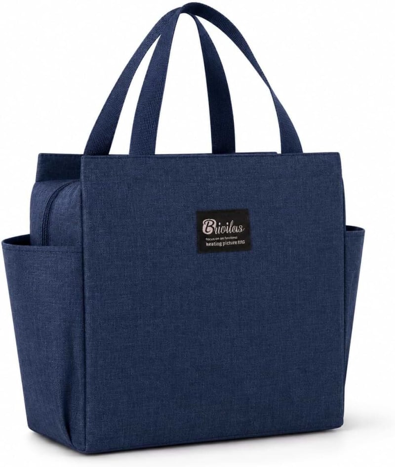 Lith Insulated Thermal Lunch Bag – Waterproof Oxford Cooler Tote for School, Work, Outdoor, Hiking, Camping – Large Capacity, with Shoulder Strap and Side Pockets (Navy)