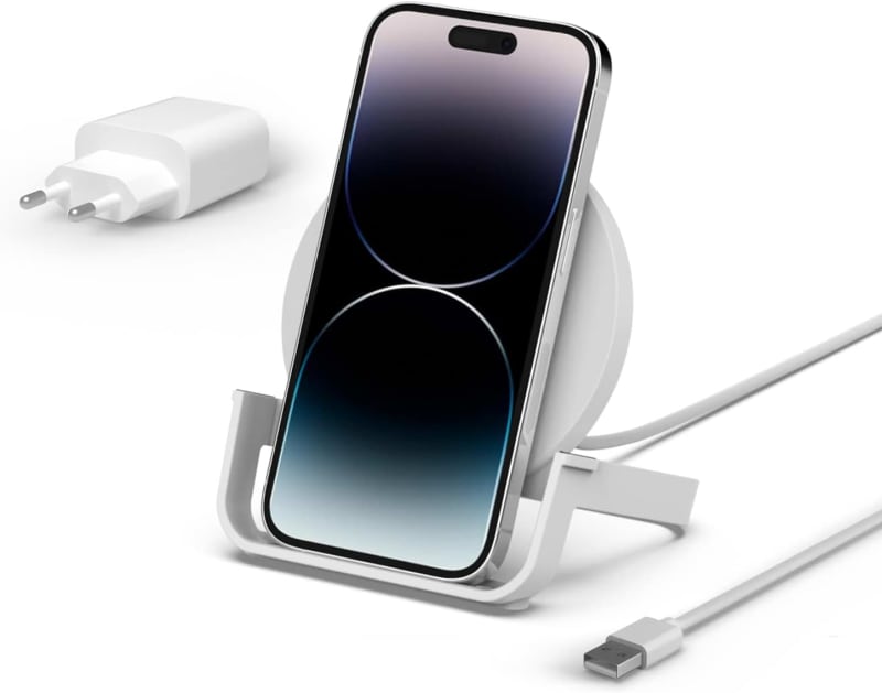 Belkin BoostCharge Wireless Charging Stand 10W (Qi Certified Fast Wireless Charger for iPhone or Devices from Samsung and Google) - White