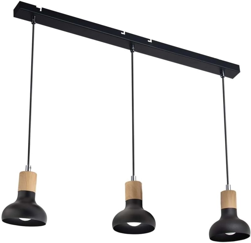 Bright Star Lighting Metal Adjustable Cords Pendant Light with Wood Finish, Black