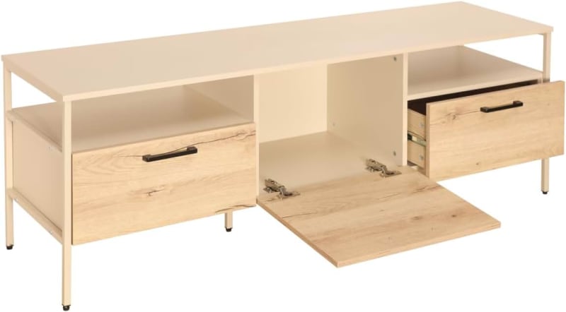 Everfurn Ellen TV Stand, Melamine, Powder Coated Steel Frame, 2 Drawers, Storage Cabinet