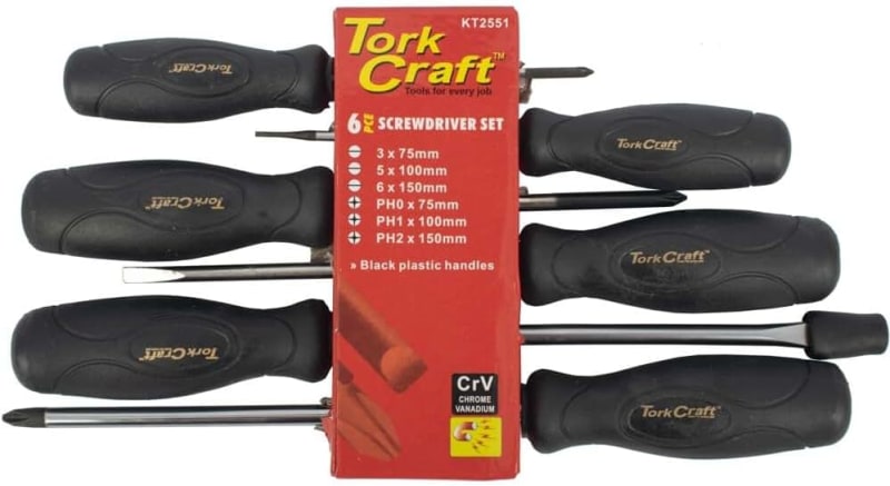 Tork Craft Screwdriver Handle 6-Piece Set, Black