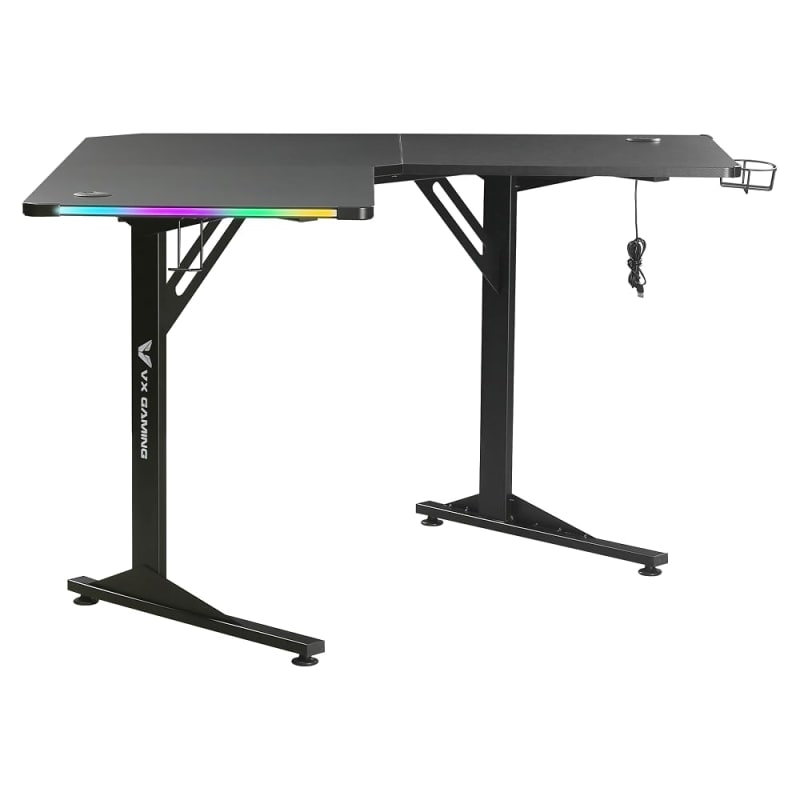VX Gaming Rampage Gaming Desk, RGB Lights, USB 2.0 Charging Port