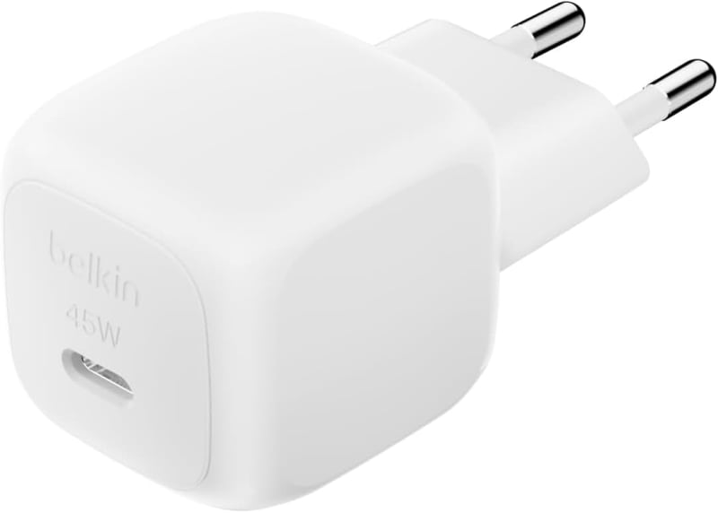 Belkin Compact Wall Charger 45W, USB-C Power Delivery Fast Charging for Apple iPhone 16, 16 Plus, 16 Pro, 16 Pro Max, 15 Series, Samsung Galaxy S25, iPad, AirPods & More - White