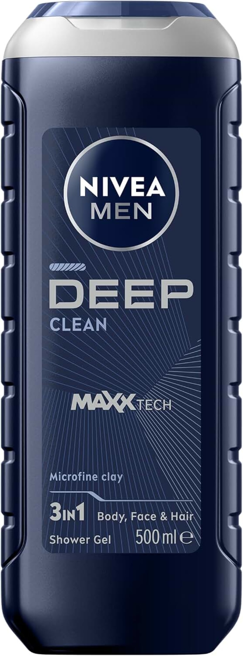 NIVEA MEN Deep 3in1 Shower Gel Body Wash with Microfine Clay, 500ml