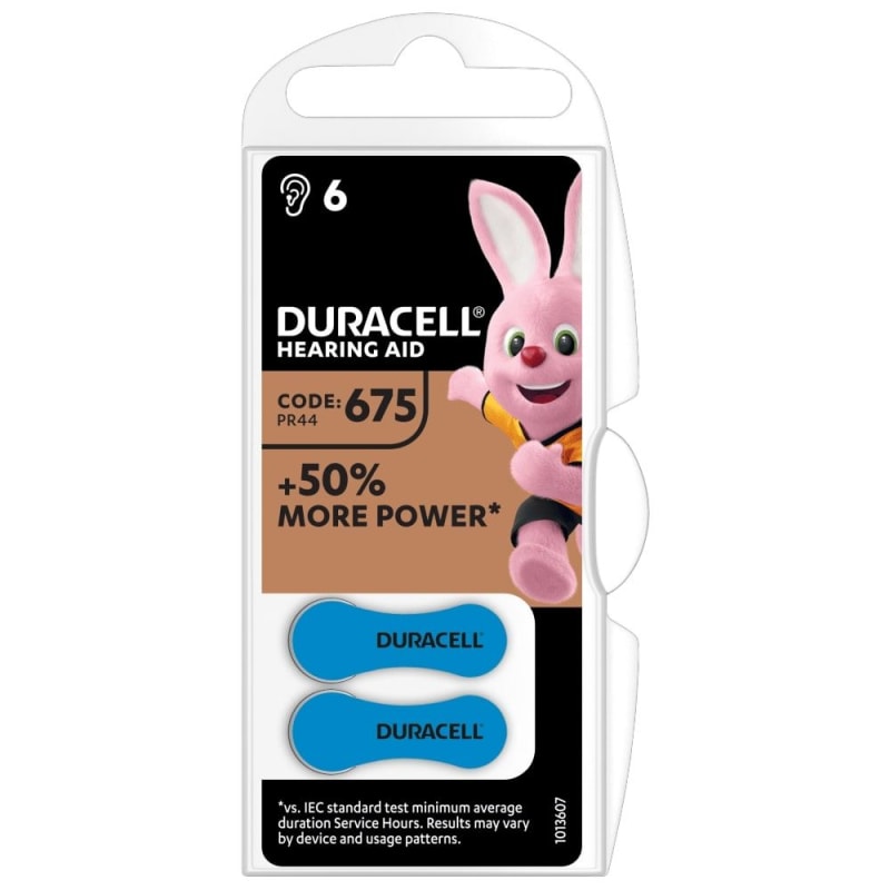 Duracell Hearing Aid Batteries Size 675 - 6 Pack