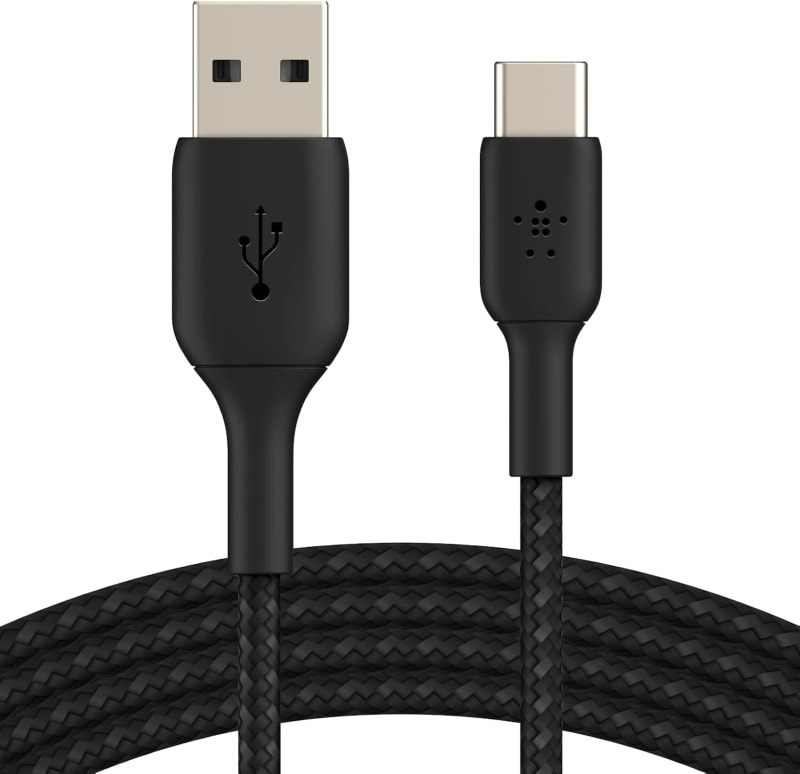 BoostCharge Braided USB-C to USB-A Cord (1M/3.3ft) for iPhone 15 Series, Samsung Galaxy S24 Series, Note20, Google Pixel 7 & 8, iPad Pro, Nintendo Switch, & More - Black