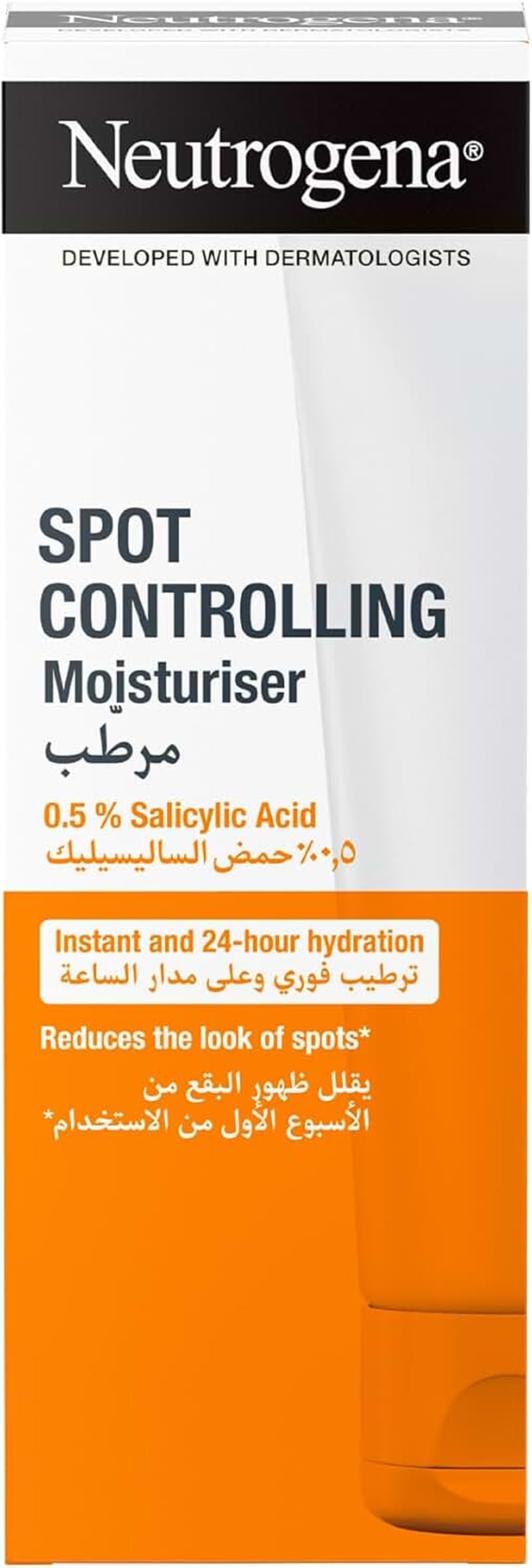 Neutrogena Spot Controlling Face Moisturizer, with 0.5% Salicylic Acid, Instant and 24-Hour Hydration, Reduces the Look of Spots, Developed with Dermatologists, 50ml