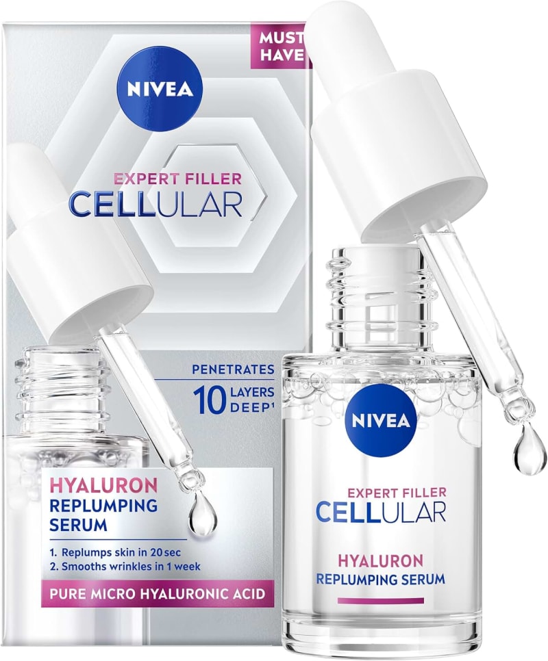 NIVEA Cellular Expert Filler Hyaluron Replumping Face Serum, with Pure Micro Hyaluronic Acid, Replumps Skin in 20 Seconds, Smooths Wrinkles in 7 Days, for All Skin Types, 15ml