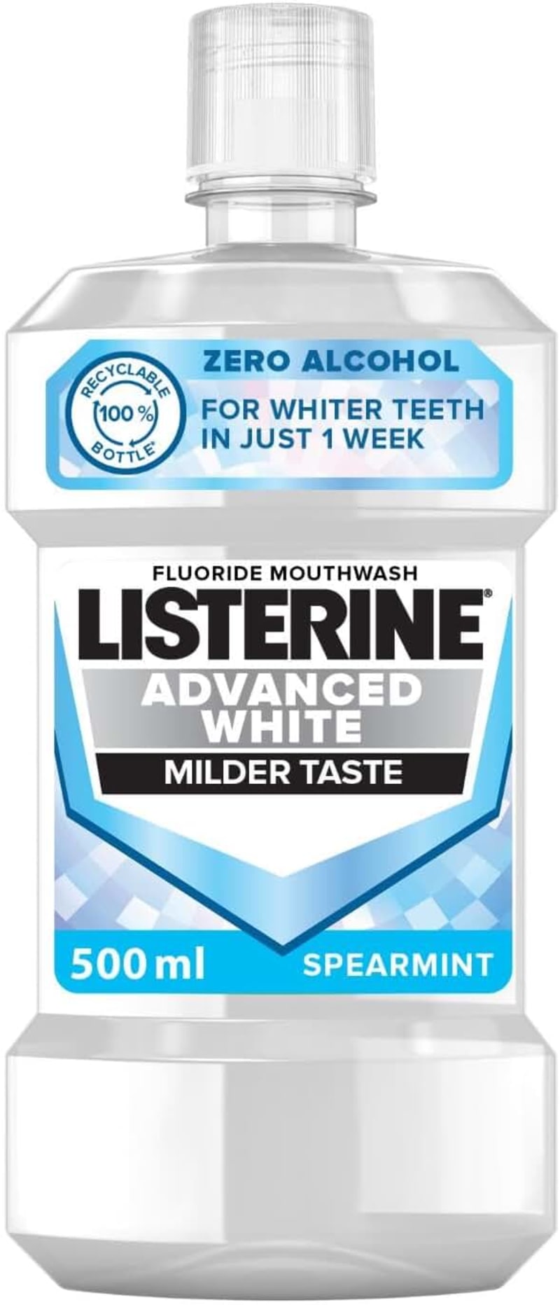 Listerine - Daily Mouthwash Whitening Care Milder Mint Taste (500 ml bottle) – Alcohol-free oral care with whitening action – Mouthwash for long-lasting fresh breath