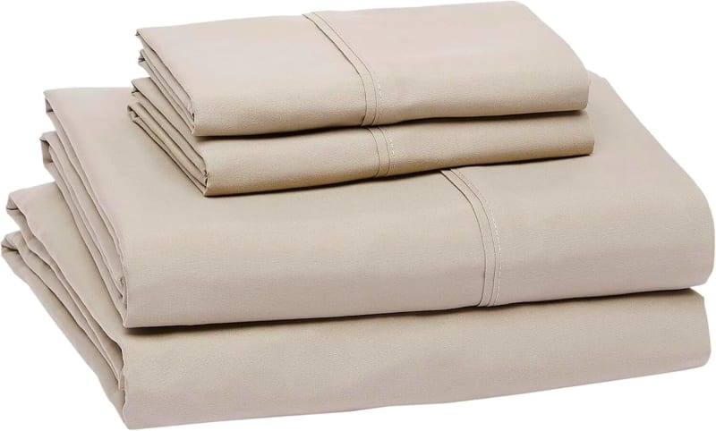 Amazon Basics Lightweight Super Soft Cooling, Easy Care Breathable Wrinkle Free Microfiber Comfortable 4-Piece Bed Sheet Set with 14-Inch Deep Pockets, Queen, Taupe, Solid