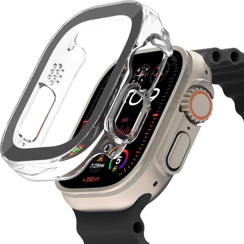 ScreenForce TemperedCurve 2-in-1 Treated Screen Protector + Bumper for Apple Watch Ultra/Ultra 2 - Clear