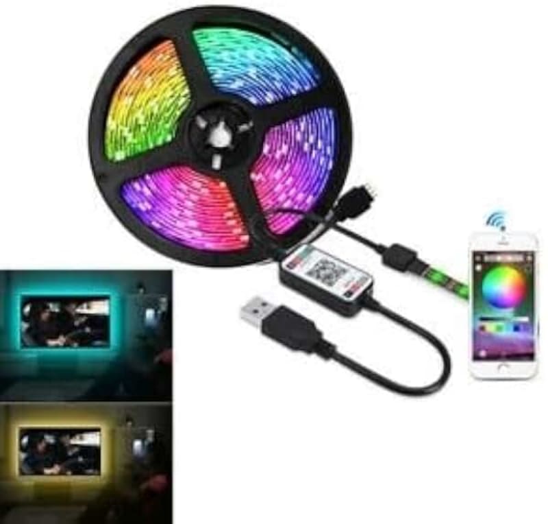 RGB Bluetooth LED Light Strip Set, 5m, Music Sync, Smart App Control, 5050 RGB, USB Powered, PVC, 16 Million Colors