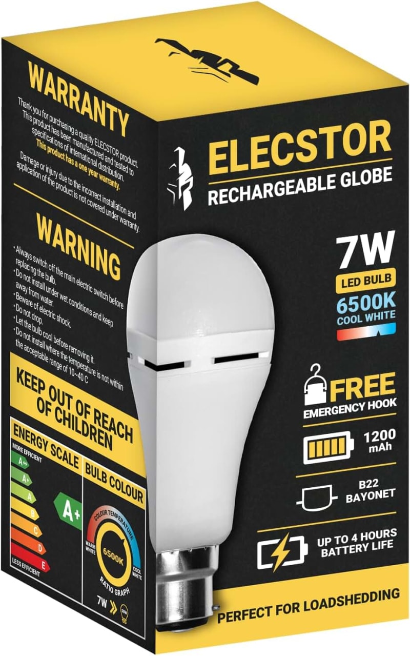 Elecstor B22 7W Rechargeable LED Bulb, Cool White