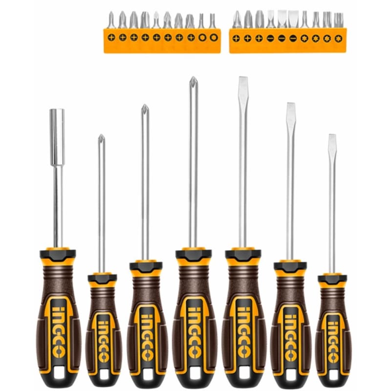 Ingco - Screwdriver & Bits Set 27 Piece (7 SL/PH screwdrivers + 20 tips)