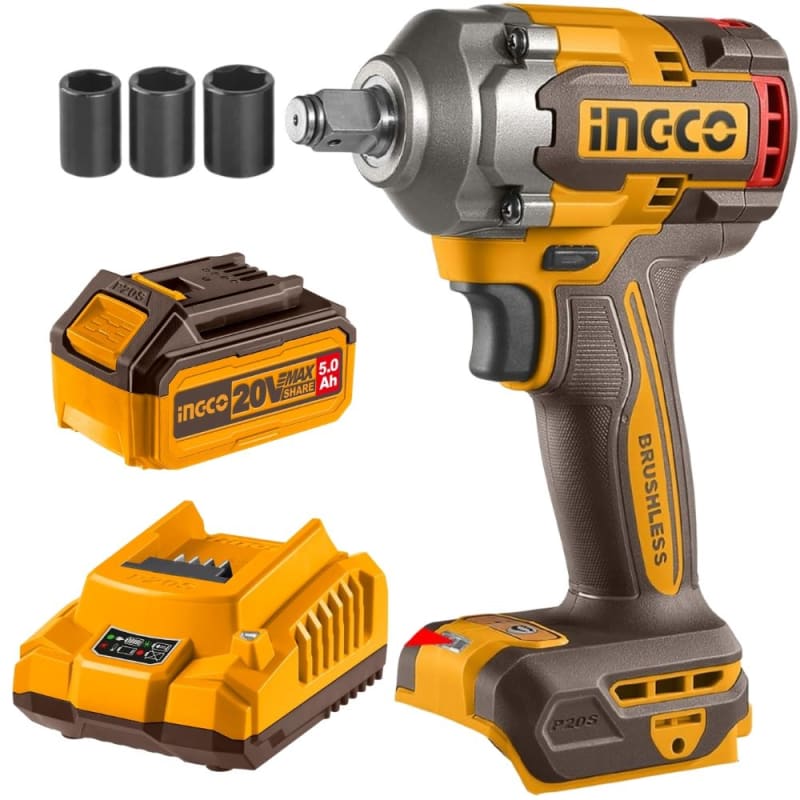 Ingco - Cordless Impact Wrench (400Nm) with Battery (5.0Ah) and Charger