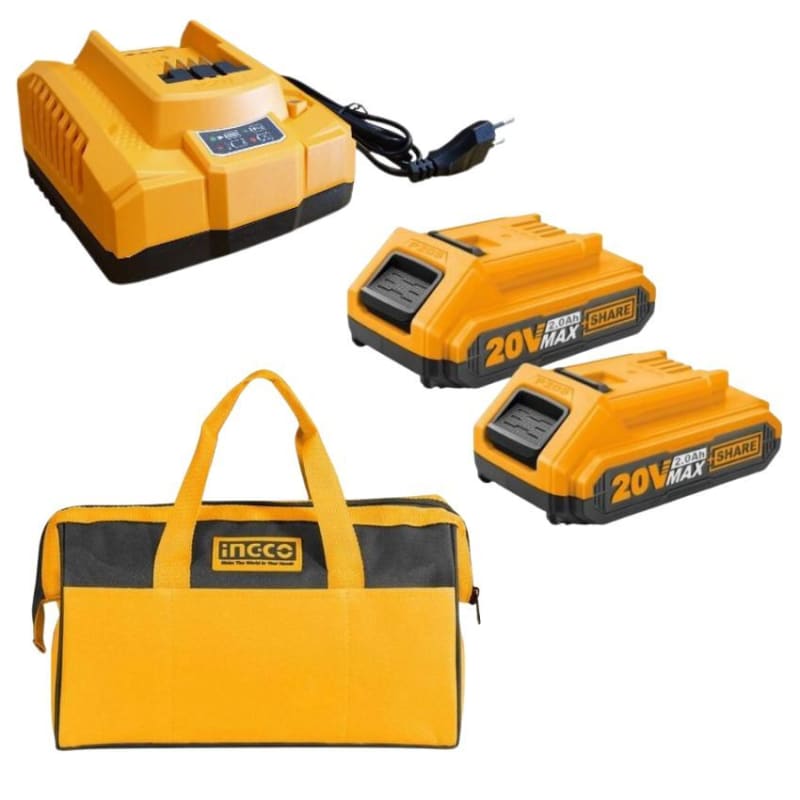 Ingco - Fast Intelligent Charger,2 x 2Ah Batteries & 33cm Tool Bag (Yellow)