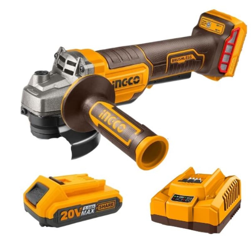 Ingco - Cordless Angle Grinder with 2.0 Ah Battery & Charger