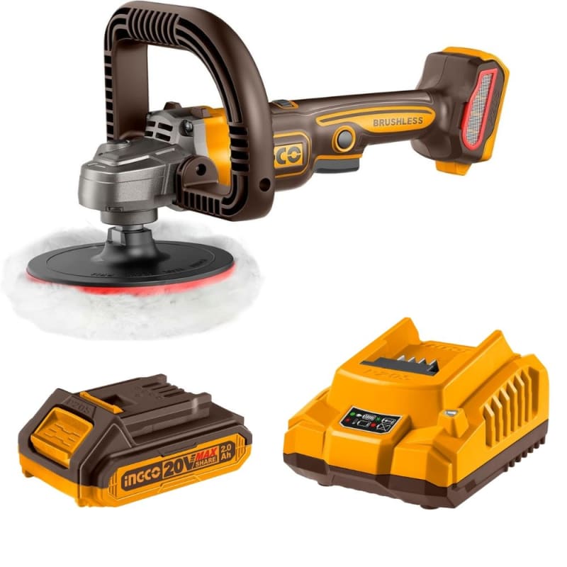 Ingco - Cordless Brushless Angle Polisher (20V) with 2.Ah Battery & Charger