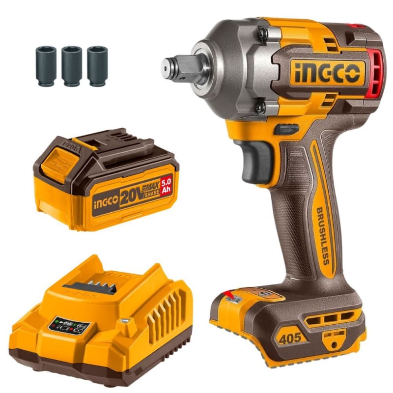 Ingco - Cordless Impact Wrench (405Nm) with 5.0Ah Battery & Charger